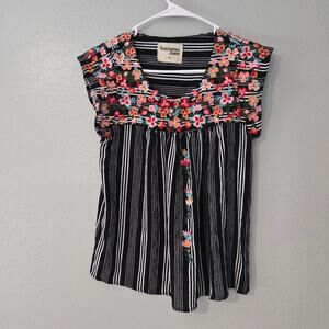 Savanna Jane Floral Black Flowy Top Size M Boho Indie Hippie Summer